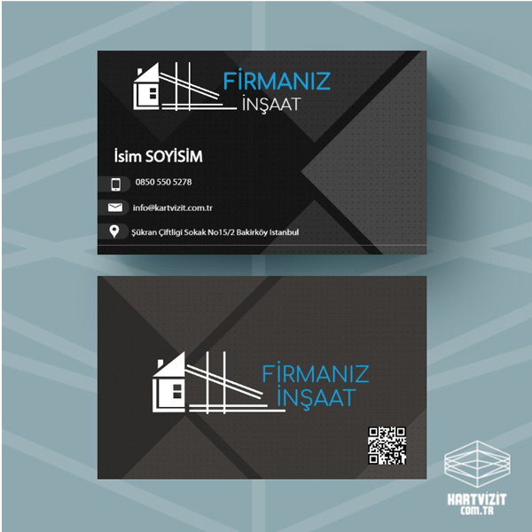 inşaat kartvizit modern tasarım siyah zemin  mavi logo