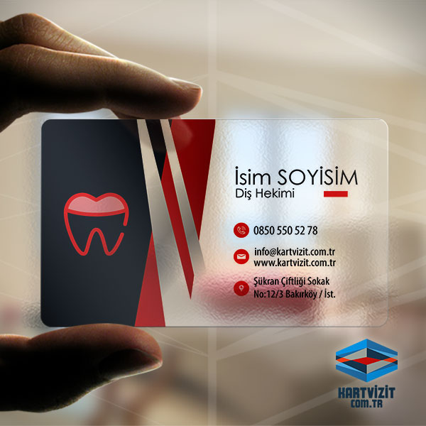 Şeffaf Kartvizit Diş Hekimi Kırmızı Modern