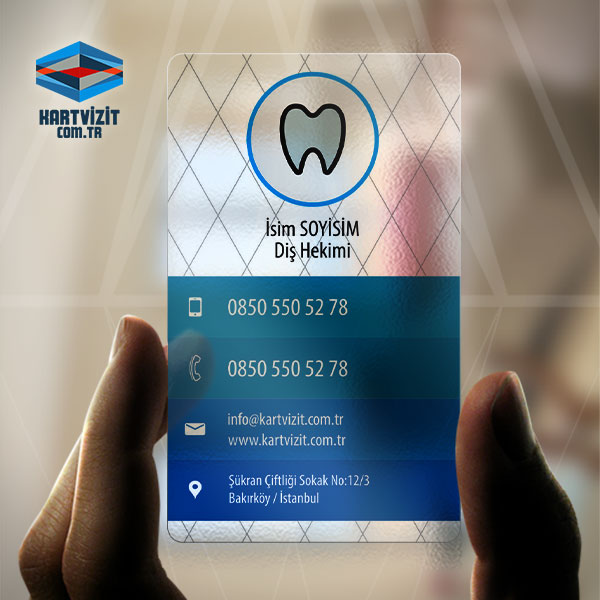 Şeffaf Kartvizit Diş Hekimi Mavi Renkli
