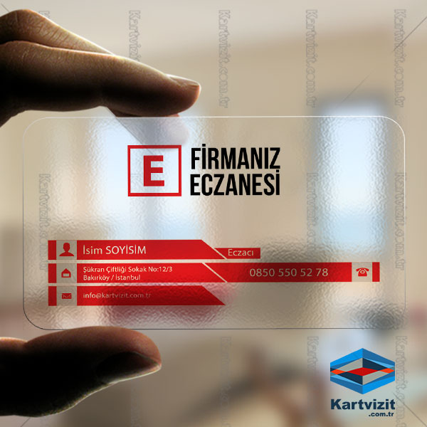Şeffaf Eczane Kartvizit Zarif Kırmızılı