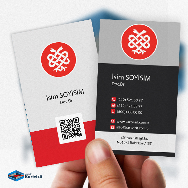 Gri Kırmızı Modern Doktor Kartvizit