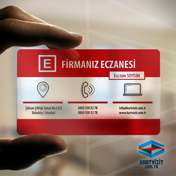 Kırmzı Çizgiler Eczane Şeffaf kartvizit