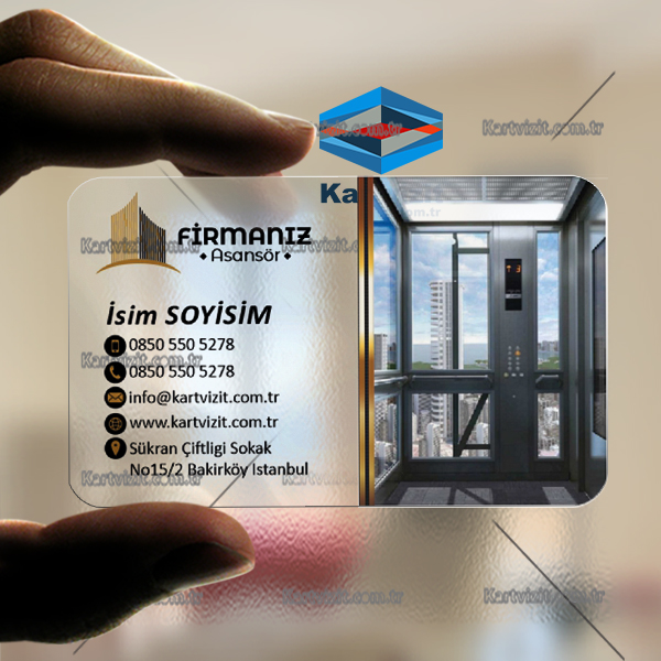 Şeffaf Resimli Asansör Kabin Kartviziti