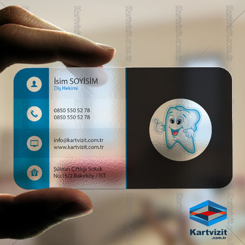 Şeffaf Kartvizit Diş Hekimi Beyaz Mavi
