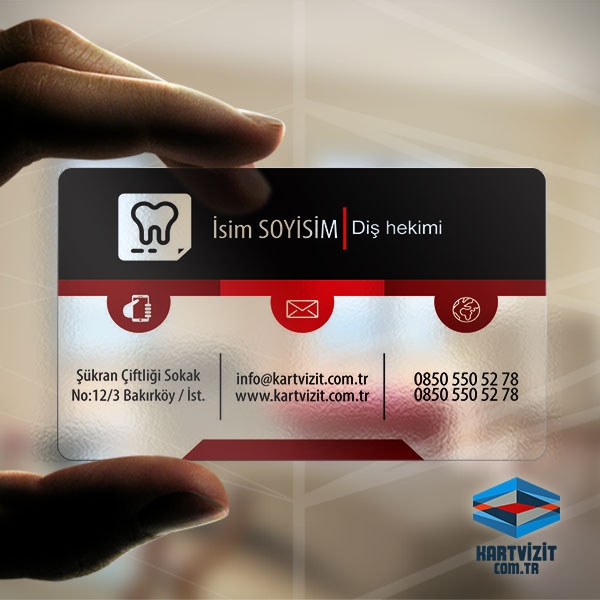 Şeffaf Kartvizit Diş Hekimi Siyah Kırmızı
