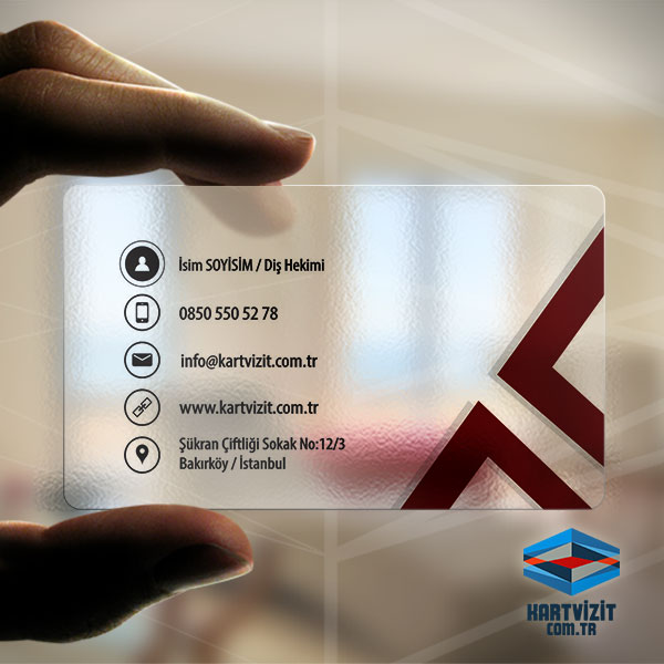 Şeffaf Kartvizit Bordo Dent