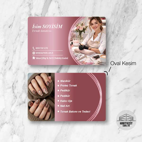 Pembe Detaylı Şık ve Estetik Nail Art Uzmanı Kartvizit