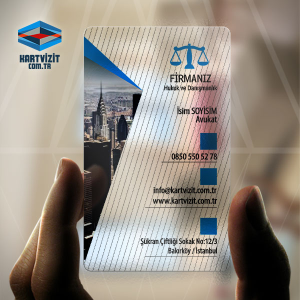 Şeffaf Avukat Kartvizit Siyah Mavi Terazi