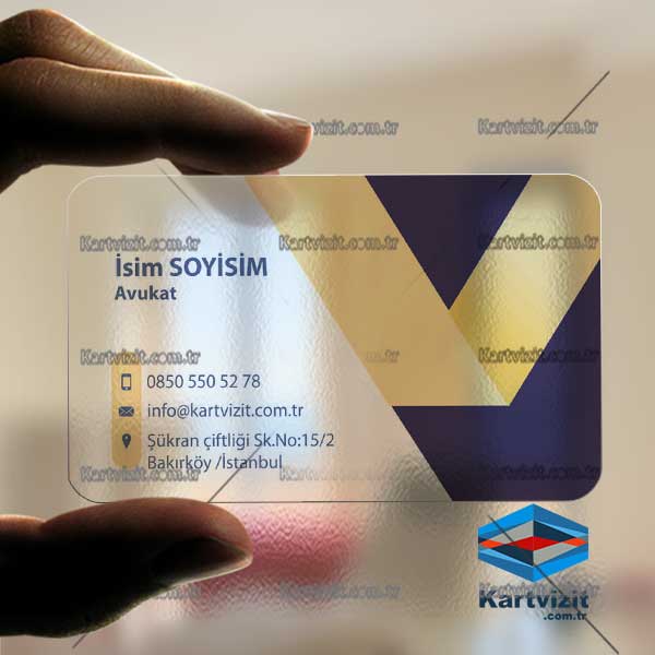 Şeffaf Avukat Kartvizit Gold Mavi