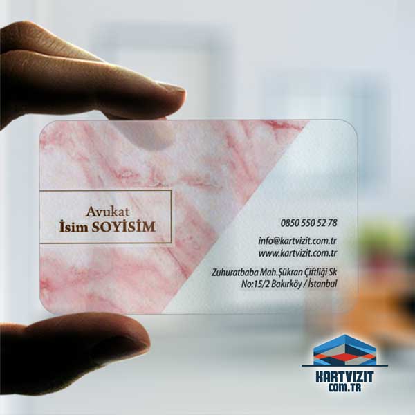 Şeffaf Avukat Kartvizit Pembe Mermer