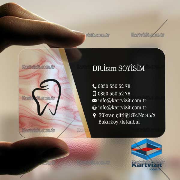 Şeffaf Kartvizit Diş Doktorum Pembe Siyah