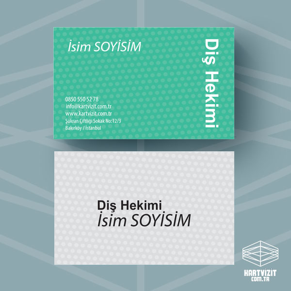 Diş Hekimi Gri Yeşil Desenli Kartvizit