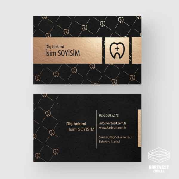 Diş Hekimi Kartvizit Altın  Baklava Desen