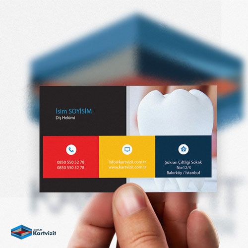 Diş Hekimi Renkli Kartvizit Kırmızı Siyah Sarı