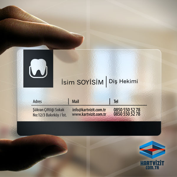 Şeffaf Kartvizit Diş Hekimi Siyah Minimal