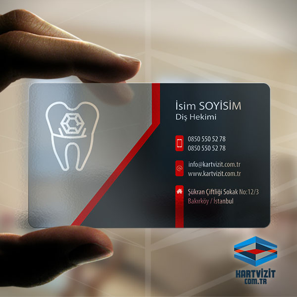 Şeffaf Kartvizit Diş Hekimi Kırmızı Mavi İmalat