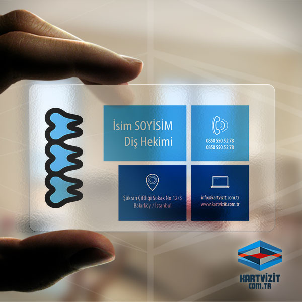Şeffaf Kartvizit Diş Hekimi Mavi Kutular