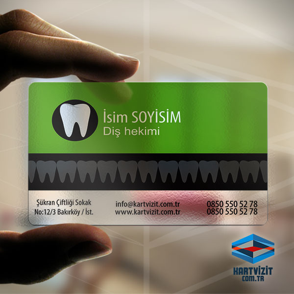 Şeffaf Kartvizit Diş Hekimi Yeşil Fiyat Dental