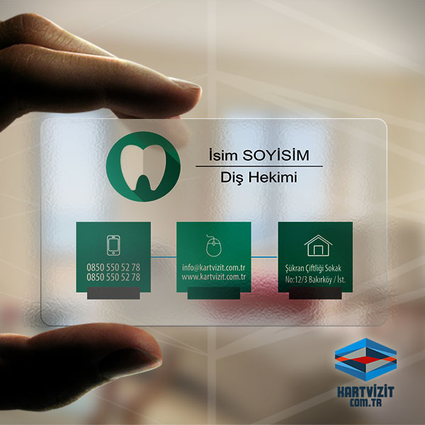 Şeffaf Kartvizit Diş Hekimi Yeşil Kutu