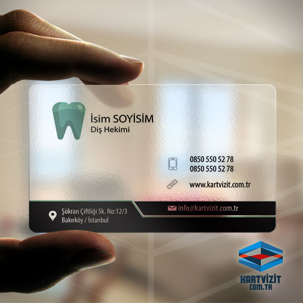Şeffaf Kartvizit Diş Hekimi Siyah Logo
