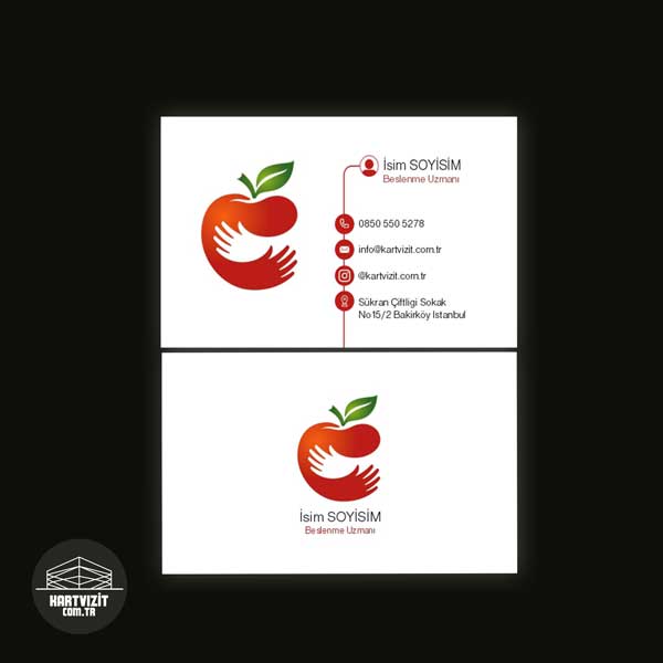 Kırmızı Elma Desenli Beslenme Uzmanı Kartvizit