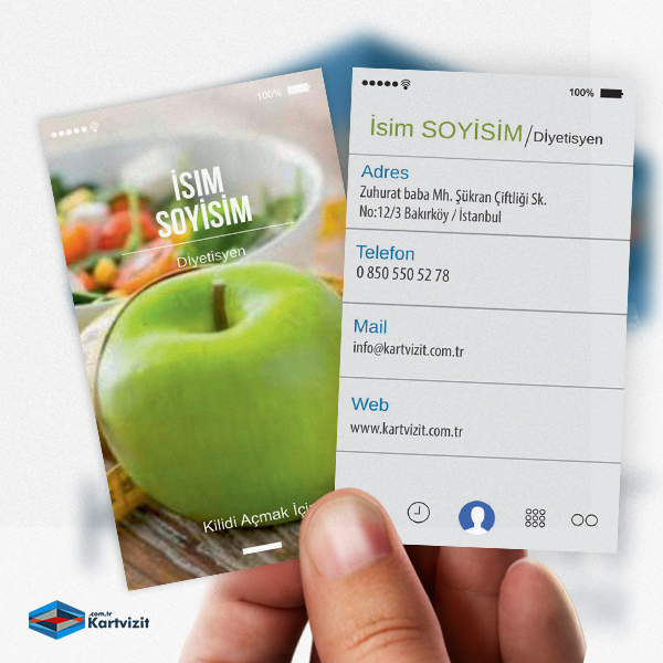 Kırmızı Elma Resimli Beslenme Uzmanı Kartvizit