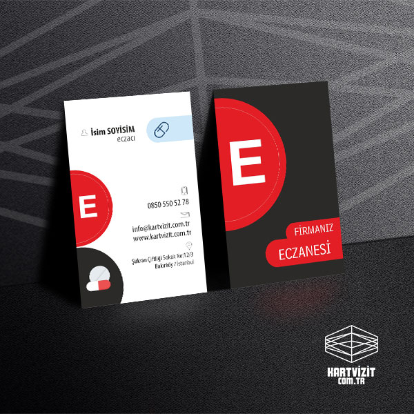 Eczane E Logolu Siyah Kartvizit