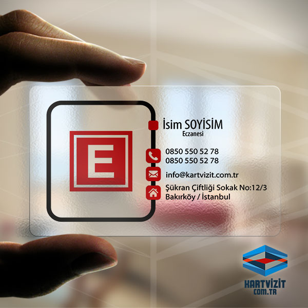 Eczane Kartvizit şeffaf Kırmızı Çizim 