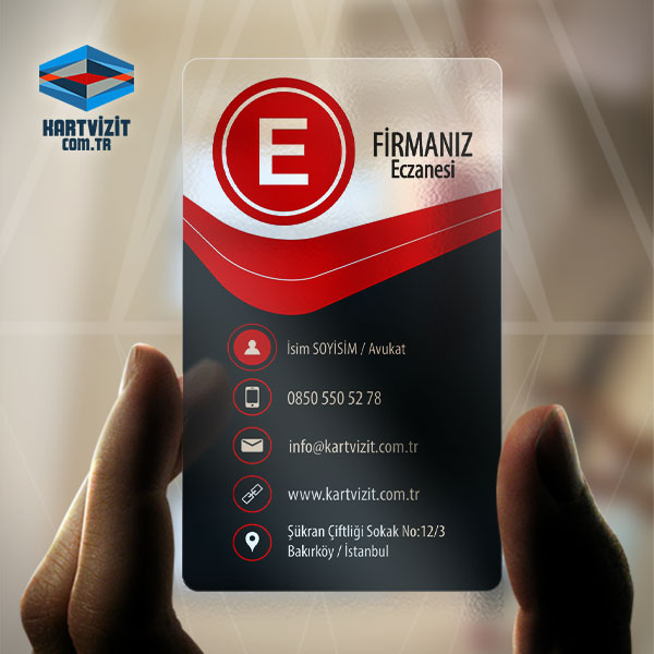 Eczane Kartvizit Şeffaf ince çizgi stil