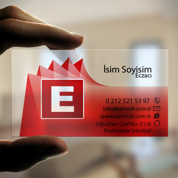 Şeffaf Eczane Kartvizit Kırmızı 