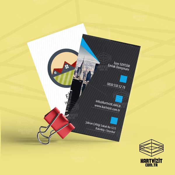 Emlak Siyah Zemin Dik Kartvizit