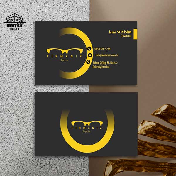 Sarı Şeritli Gözlükçü Optik Kartvizit