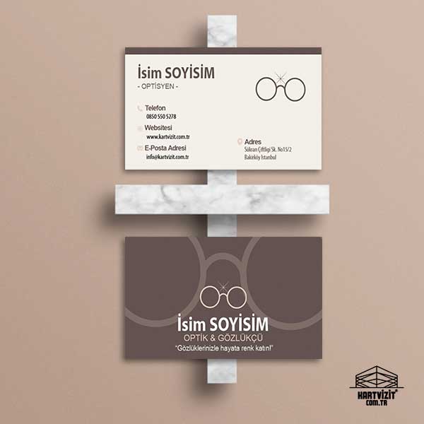 Taba ve Kahve Kavisli Zarif Optik Gözlükçü Kartvizit