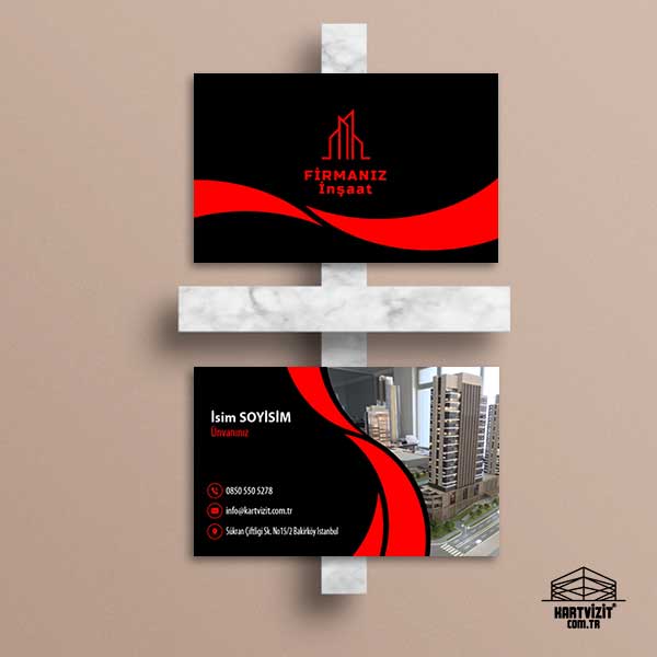 Kırmızı Detaylı Profesyonel İnşaat Kartvizit