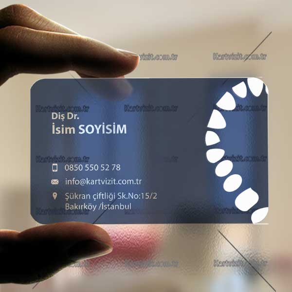 Şeffaf Kartvizit Diş İzi Beyaz Mavi