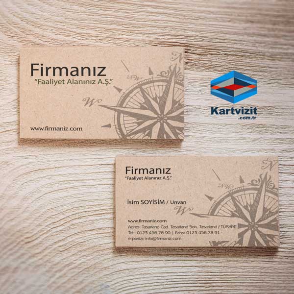 Kraft Kartvizit Pusul Gri Desenli