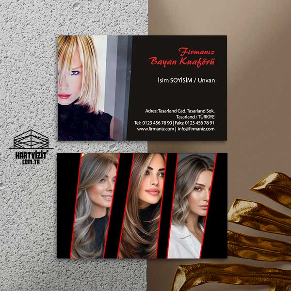 Siyah Kırmızı Bayan Kuaför Kartvizit