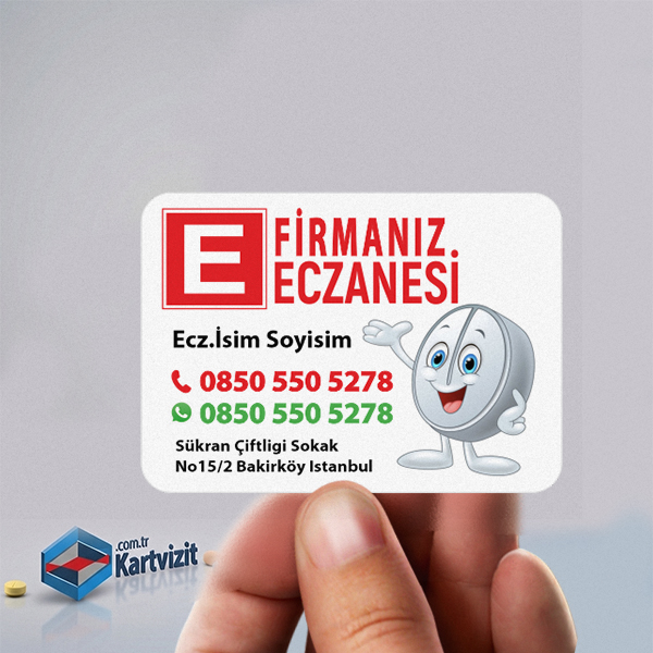 Büyük Kırmızı E Logolu ve Sevimli Hap Maskotlu Eczane Magnet