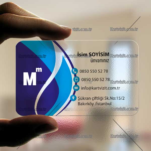 Mavi Dalga Desenli Oval Şeffaf Kartvizit Tasarımı