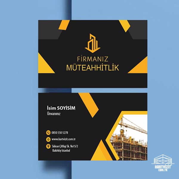 Sarı Detaylı Profesyonel Müteahhit ve Yapı Denetim Kartvizit