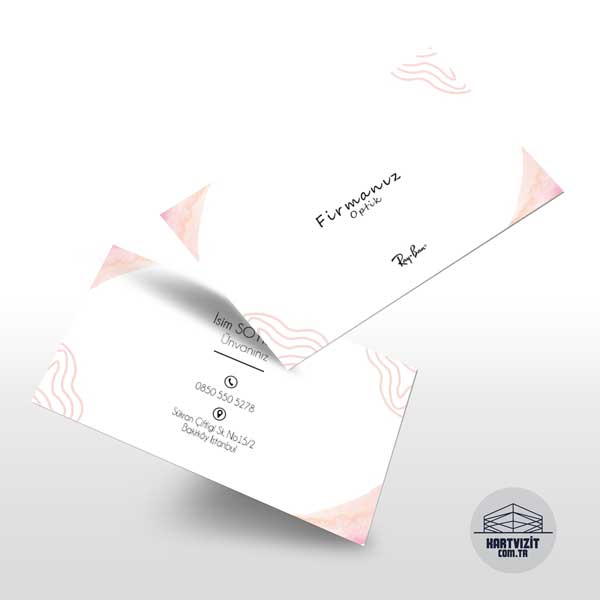 Pembe Detaylı Profesyonel Gözlükçü ve Optisyen Kartvizit