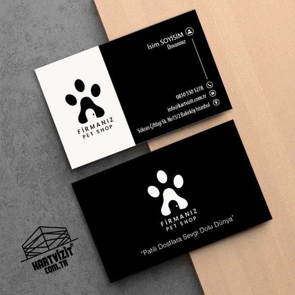 Minimal Siyah Beyaz Patili Pet Shop Kartvizit