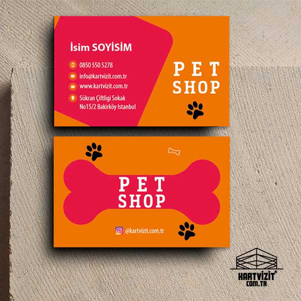 Turuncu ve Fuşya Renkli Modern Pet Shop Kartvizit