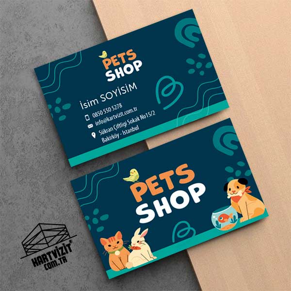 İllüstrasyonlu Renkli Pet Shop Kartvizit
