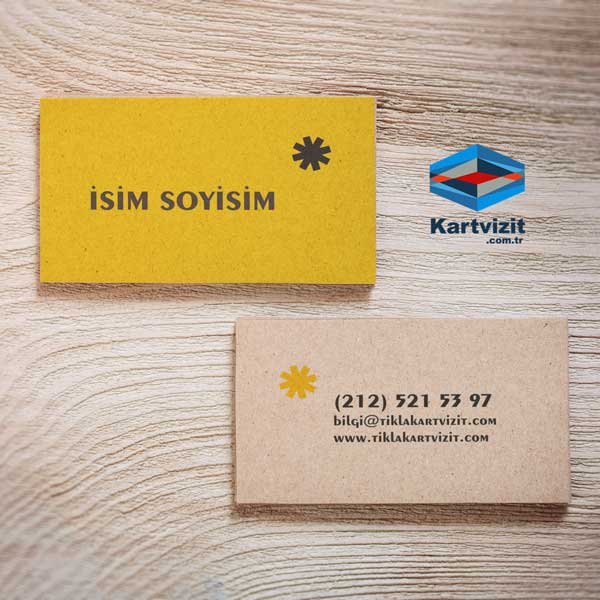Sarı Kraft Kartvizit Logo Desen Modern 