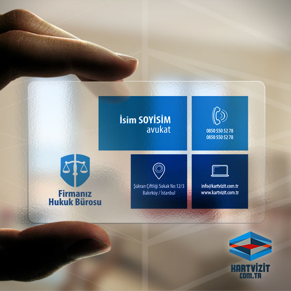 Şeffaf Avukat Kartvizit Mavi Kareler