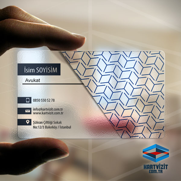 Şeffaf Avukat Kartvizit Mavi Desenli