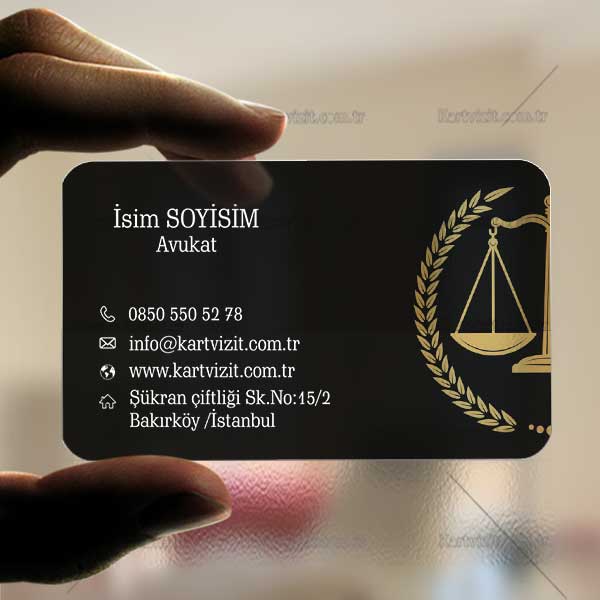 Avukat Şeffaf Kartvizit Siyah Sarı