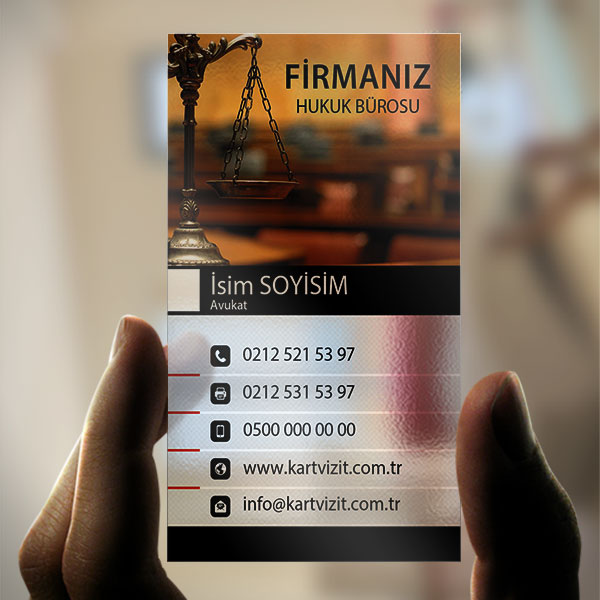 Şeffaf Avukat Kartvizit Adalet Resimli
