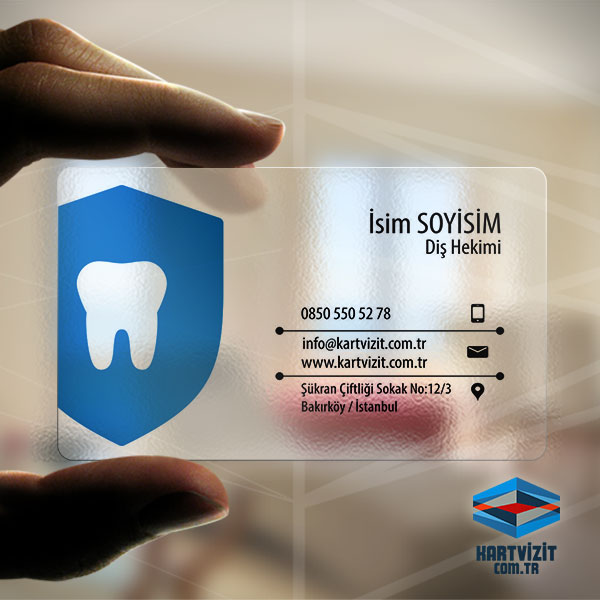 Şeffaf Kartvizit Diş Doktoru Mavi Beyaz